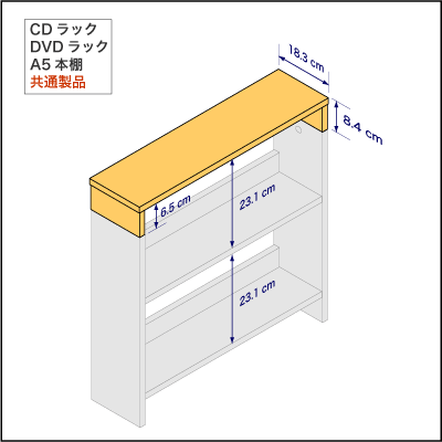 A5サイズ用本棚　天板ユニット詳細